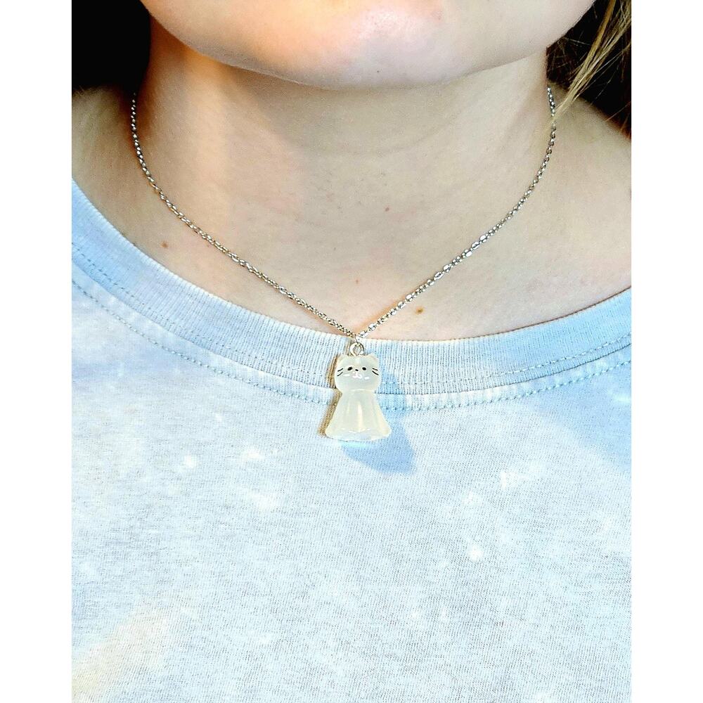 Cat Lover Gift Glow in the Dark Kitty Necklace Pendant Adjustable Steel Chain